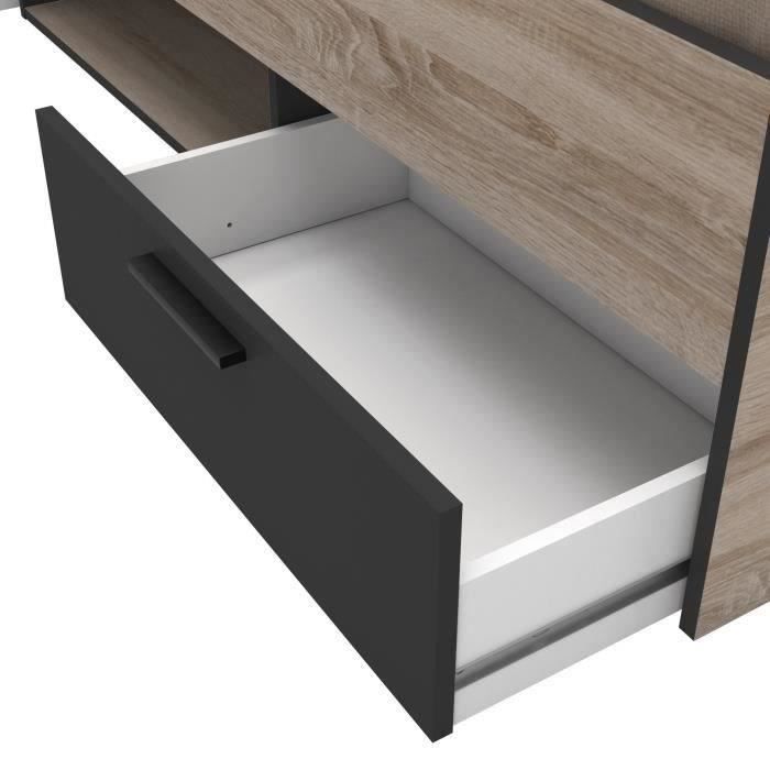 DEMEYERE Michigan Lit adulte 140x190 cm - 2 tiroirs et 1 niche - Industriel - Certifié PEFC 100% - Décor chene brossé et noir