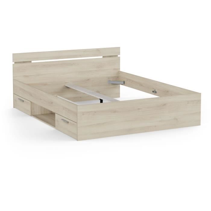 Demeyere Lit adulte MICHIGAN - 160 x 200 cm - Mulitiples rangements  - Chene brossé