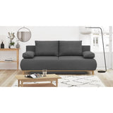Canapé convertible - 3 places - MIKA - Tissu gris - Coffre de rangement - L 192 x H 84 x P 93 cm