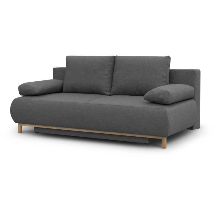Canapé convertible - 3 places - MIKA - Tissu gris - Coffre de rangement - L 192 x H 84 x P 93 cm