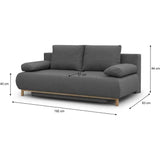 Canapé convertible - 3 places - MIKA - Tissu gris - Coffre de rangement - L 192 x H 84 x P 93 cm