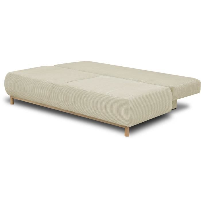 Canapé convertible - 3 places - MIKA - Velours côtelé beige - Coffre de rangement - L 192 x H 84 x P 93 cm
