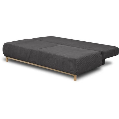 Canapé convertible - 3 places - MIKA - Velours côtelé gris foncé - Coffre de rangement - L 192 x H 84 x P 93 cm