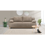 Canapé convertible - 3 places - MIKA - Velours côtelé taupe - Avec coffre de rangement - 192 x 93 x 84 cm