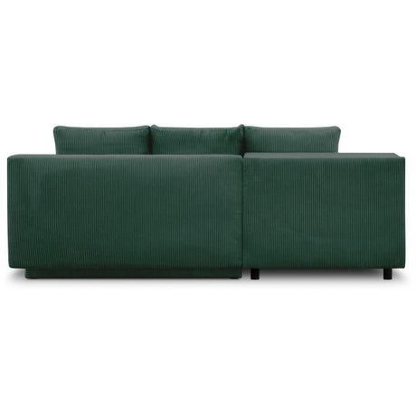 Canapé d'angle gauche convertible - 3 places - MIKA - Tissu velours côtelé vert foncé - Coffre de rangement - 192 x 84 x 93 cm