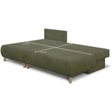 Canapé d'angle gauche convertible - 3 places - MIKA - Tissu velours côtelé vert kaki - Coffre de rangement - 192 x 84 x 93 cm