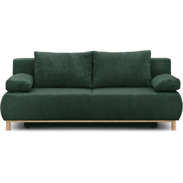 Canapé convertible - 3 places - MIKA - Velours côtelé vert foret - Coffre de rangement - L 192 x H 84 x P 93 cm