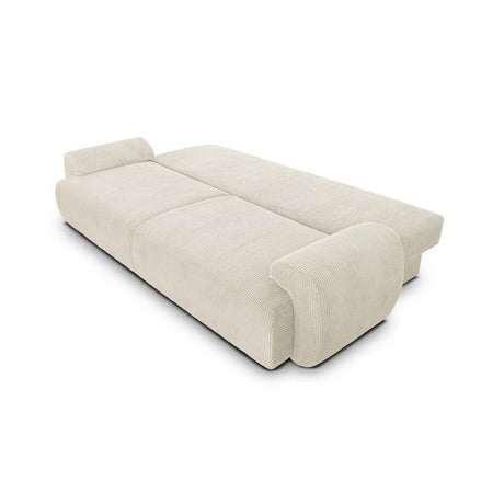 Canapé convertible - 3 places - MILO - Tissu velours côtelé Beige - Coffre de rangement - 254 x 99 x 84 cm