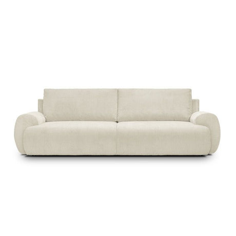 Canapé convertible - 3 places - MILO - Tissu velours côtelé Beige - Coffre de rangement - 254 x 99 x 84 cm