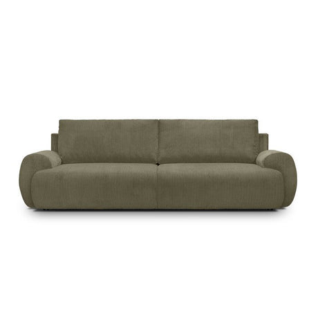 Canapé convertible - 3 places - MILO - Tissu velours côtelé Vert kaki - Coffre de rangement - 254 x 99 x 84 cm