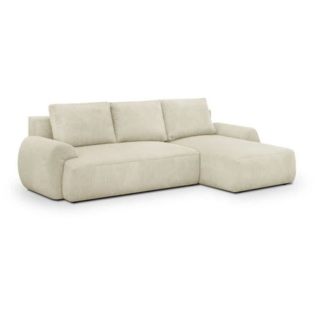 Canapé d'angle droit convertible 4/5 places MILO - Velours côtelés beige - Coffre de rangement - L 264 x H 84 x P 99/145 cm