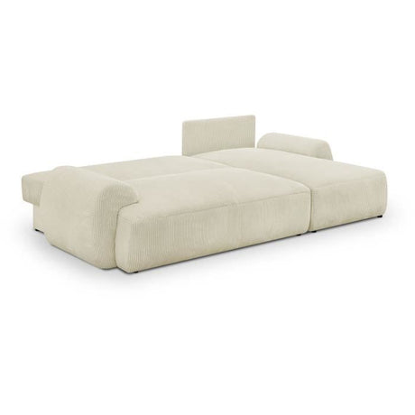 Canapé d'angle droit convertible 4/5 places MILO - Velours côtelés beige - Coffre de rangement - L 264 x H 84 x P 99/145 cm