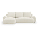 Canapé d'angle gauche convertible 4/5 places MILO - Tissu bouclette beige clair - Coffre de rangement - L 264 x H 84 x P 99/145 cm