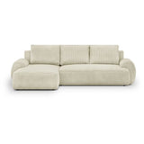 Canapé d'angle gauche convertible 4/5 places MILO - Velours côtelés beige - Coffre de rangement - L 264 x H 84 x P 99/145 cm