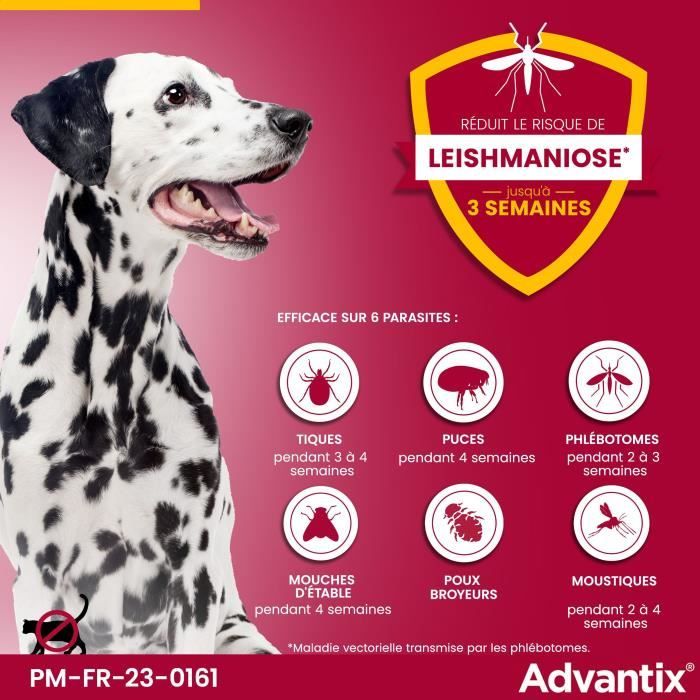 ADVANTIX Chien Solution Antiparasitaire Race Moyenne 10 a 25kg 4 pipettes