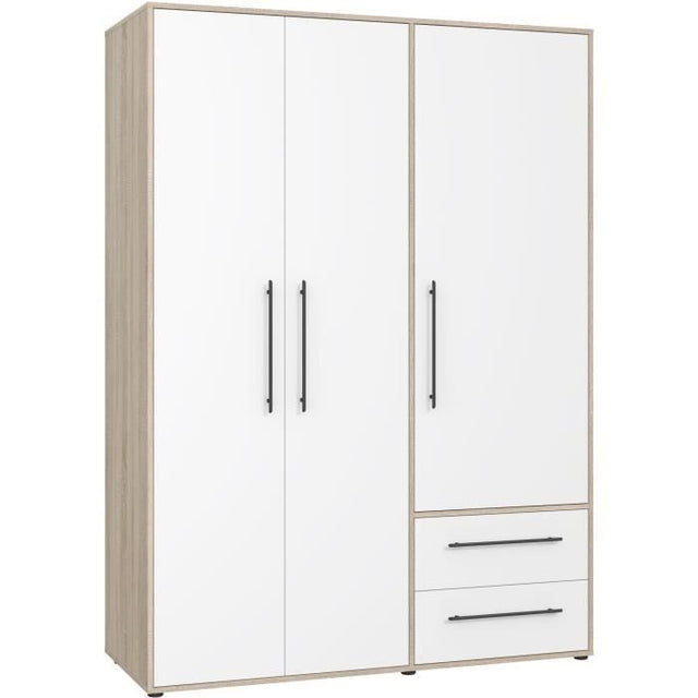 Armoire - Chene Sonoma / Blanc mat - 3 portes - L144,4 x P58,8 x H200cm - MOKKARIS