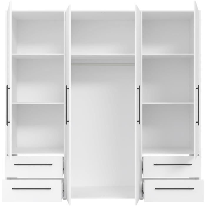 Armoire - Blanc mat - 4 portes battantes - L205,9 x P58,8 x H 200cm - MOKKARIS