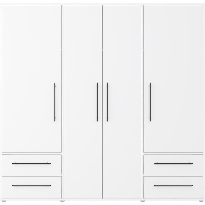 Armoire - Blanc mat - 4 portes battantes - L205,9 x P58,8 x H 200cm - MOKKARIS