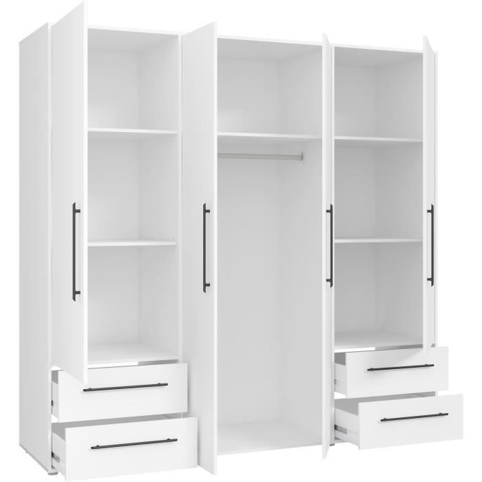 Armoire - Blanc mat - 4 portes battantes - L205,9 x P58,8 x H 200cm - MOKKARIS