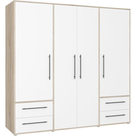 Armoire - Chene Sonoma / Blanc mat - 4 portes battantes - L205,9 x P58,8 x H200 - MOKKARIS