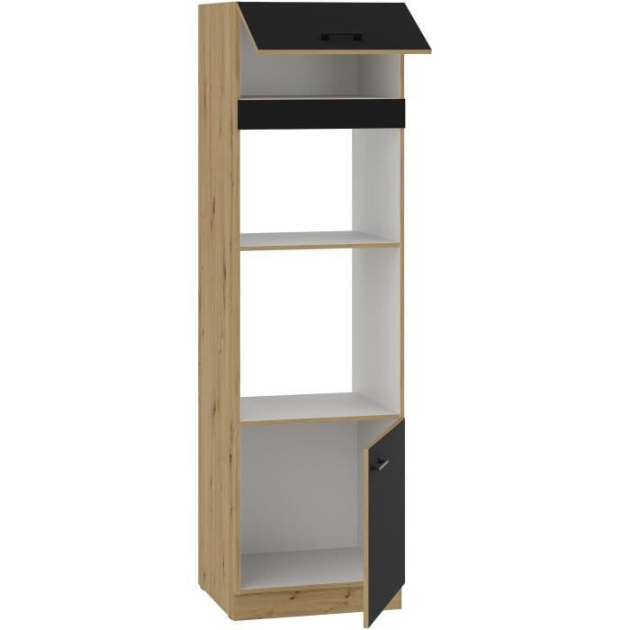 MODENA - Colonne four micro-ondes - 2 portes - 60 x 57 x 210 cm - Chene artisan / Noir mat