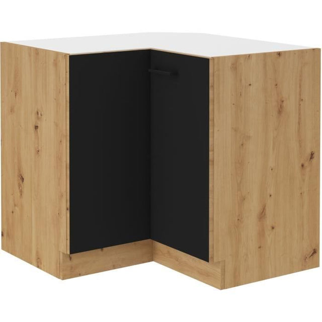 MODENA - Meuble bas d'angle - 2 portes - 89 x 89 x 82 cm - Chene artisan / Noir mat - Plan de travail non inclus