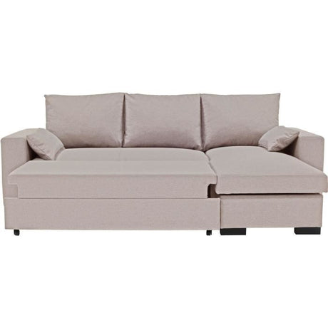 Canapé d'angle convertible - MORGAN - 3 places - Beige avec coffre et coussins déco - 236x143x85cm