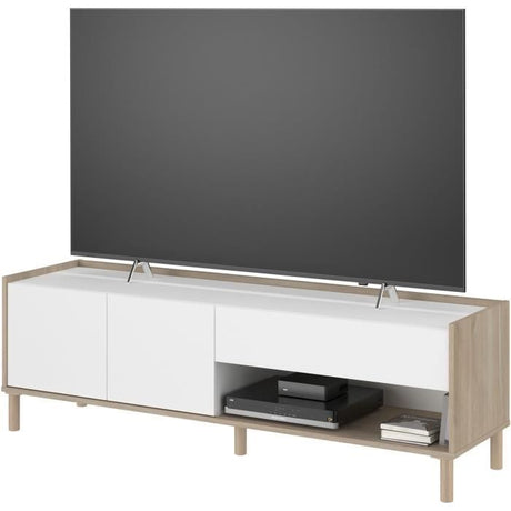 Meuble TV MORPHOS L 150 x P 40 x H 47,3 cm  - Décor blanc / Chene - PARISOT