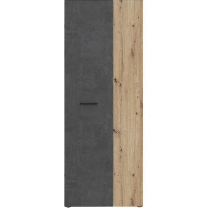 Armoire de rangement - Béton gris foncé / Chene - 68,7 x 36,5 x 181,1 cm