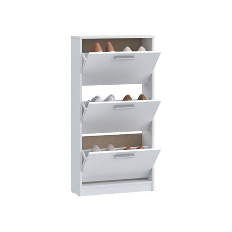 Meuble a chaussures - 6 paires - Blanc mat - 3 abattants - L58,2 x P20,4 x H115,5 cm - MAC