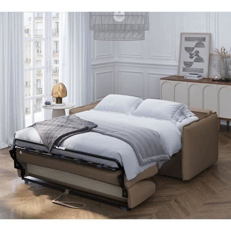 Canapé convertible express - 3 places - MYKONOS - Tissu Chocolat - 185 x 104 x 90 cm - MONDO