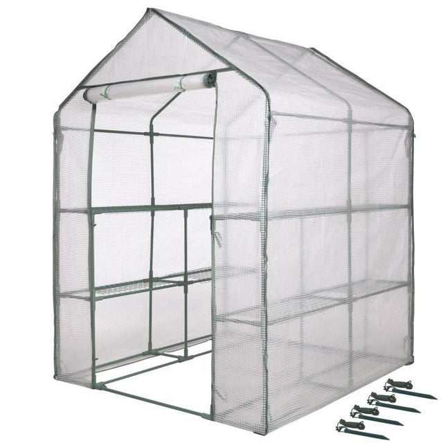 Serre de Jardin - NATURE - H195 x 143 x 143 - 2 étageres - PE armé 140 g/m˛ - Vert