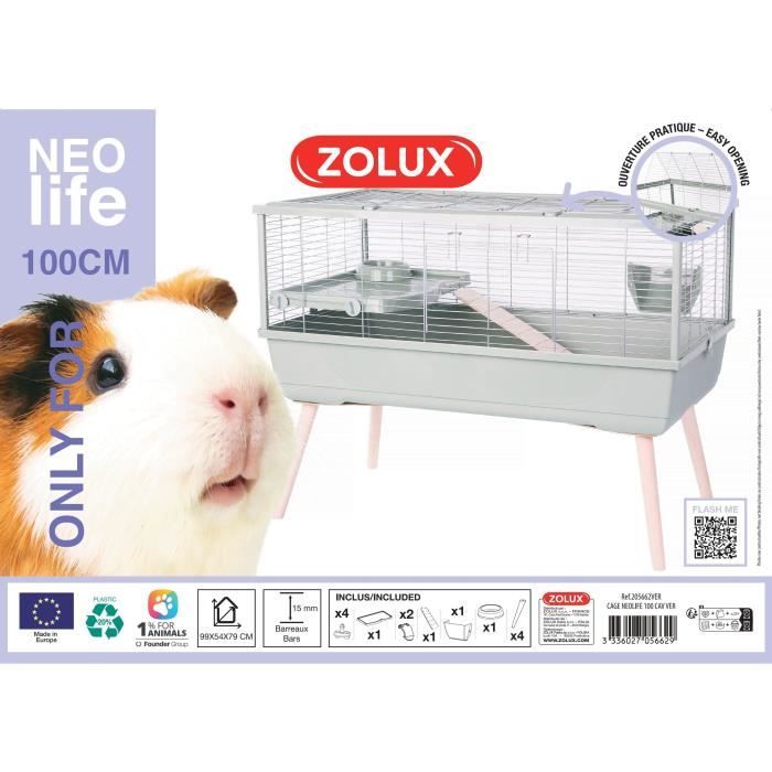 ZOLUX Cage grillagée rongeur surélevée pour cochon d'inde Néolife - 99 x 54 x 79 cm - Vert