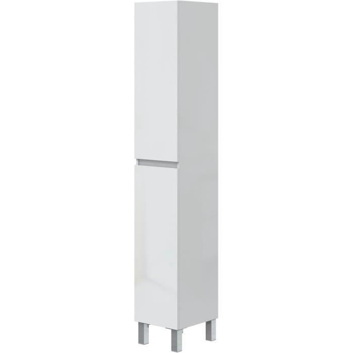 Meuble de salle de bain - Colonne - Décor Blanc brillant - 2 portes - L30 x P35 x H182 cm - NEREA