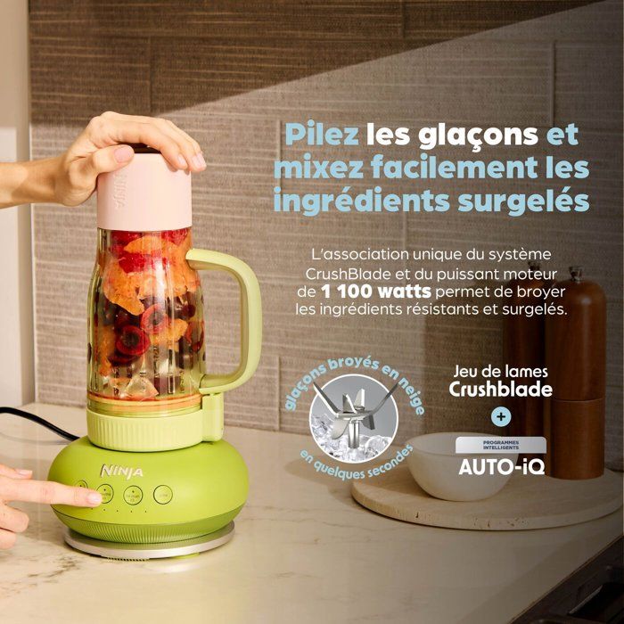 Blender - NINJA - BlendBoss DB351EUCY - 1200 W - 3 programmes - Gobelet 760 ml avec poignée - Sans BPA - Bleu nuit