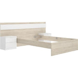 Lit adulte avec chevets intégrés NIZA - 140 x 190 cm - Chene naturel / Blanc
