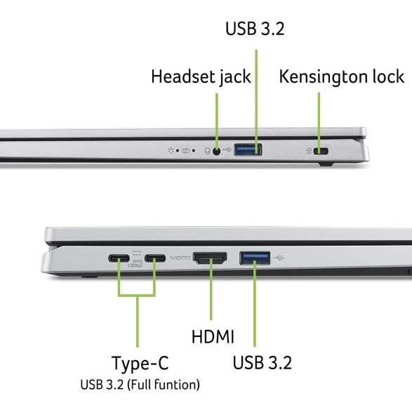 PC Portable ACER Aspire Go AG15-71P-55RF - Windows 11 - 15,6'' FHD - Intel Core i5-1334U - Intel Iris Xe - RAM 32Go -1024Go SSD