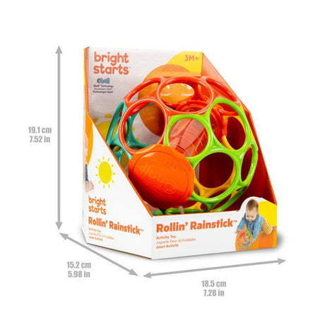 BRIGHT STARTS  OBALL -Hochet pour bébé - Rollin' Rainstick - Perles multicolores - Baton de pluie - 3M+
