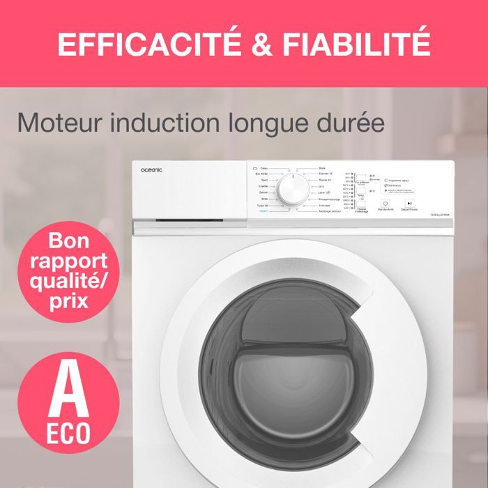 Lave-linge frontal OCEANIC OCEALL610WA - 6 kg - Induction - 60 cm - 1000 trs/ min - Blanc