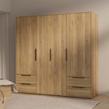 Armoire de chambre - Décor Chene - 4 portes battantes + 4 tiroirs - L205,9 x P59 x H200,1 cm - ORKNEY