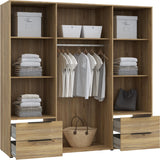 Armoire de chambre - Décor Chene - 4 portes battantes + 4 tiroirs - L205,9 x P59 x H200,1 cm - ORKNEY