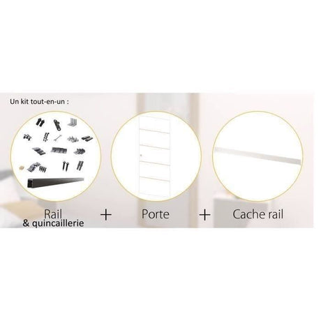 OPTIMUM - Kit porte coulissante + rail + bandeau Atelier - H.204xL.83xP.4 cm - Blanche lignée