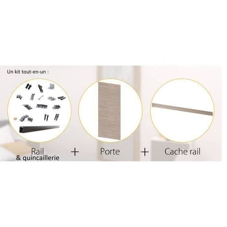 OPTIMUM - Kit porte coulissante + rail + bandeau Vérone - H.204xL.83xP.4 cm - Chene taupe