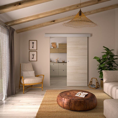 Porte coulissante - Chene blond - H 204 x Ep 3,8 x L 83 cm - Non percée
