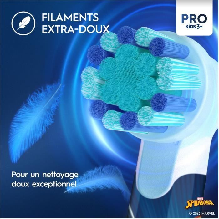 Oral-B Pro Kids3+ Brosse a dents électrique enfant Spiderman, Marvel, 1 Brossette Brossage Doux, Minuteur et Vibrations