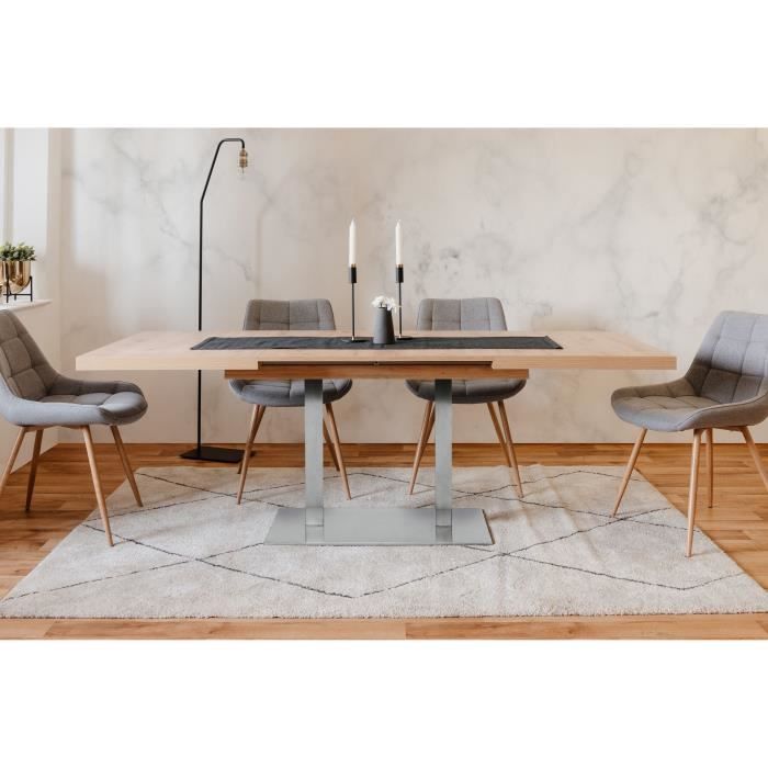 ORLANDO Table a manger a rallonge - Style contemporain - Décor chene artisan et alu - L 120-200 x P 80 x H 75 cm
