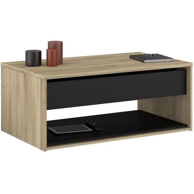 Table basse relevable - OSTARA - Rectangulaire - Chene / Noir - Relevable - 110 x 65 x 45/67,2 cm