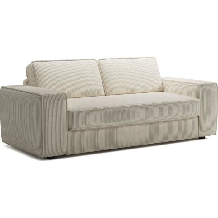 Canapé convertible express en velours côtelé - matelas 14cm - PAOLA - 210 x 100 x 87 cm