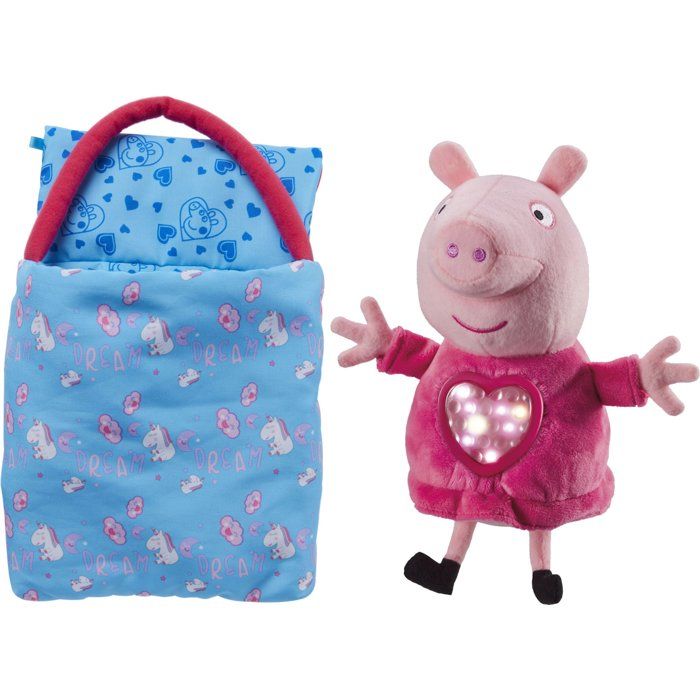 Peluche sleepover avec lumiere et berceuse - BANDAI - Peppa Pig - Jouet doux et câlin avec sac de couchage