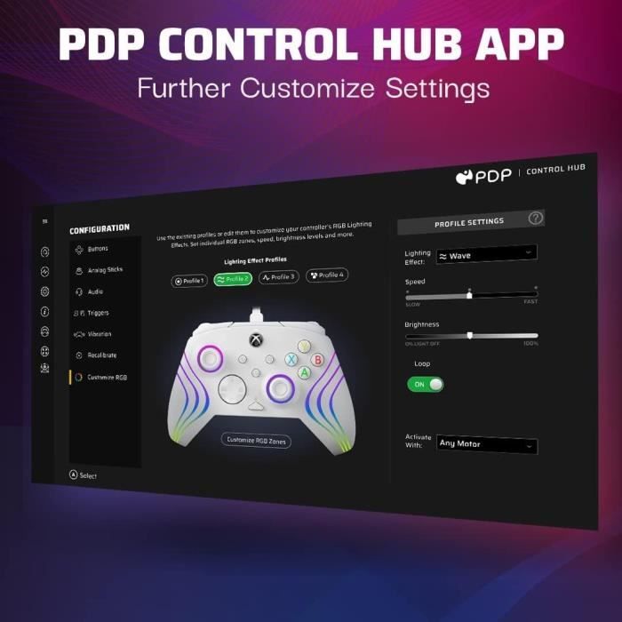 Manette filaire - Afterglow Wave - Nintendo Switch et Switch OLED - PDP - Éclairage LED - Blanc